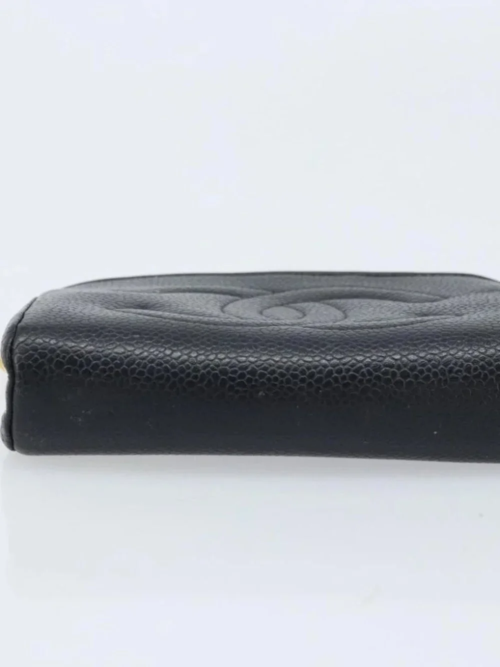 CHANEL COCO Mark Pouch Grained Calf Skin Black Gold CC Auth AMZ108